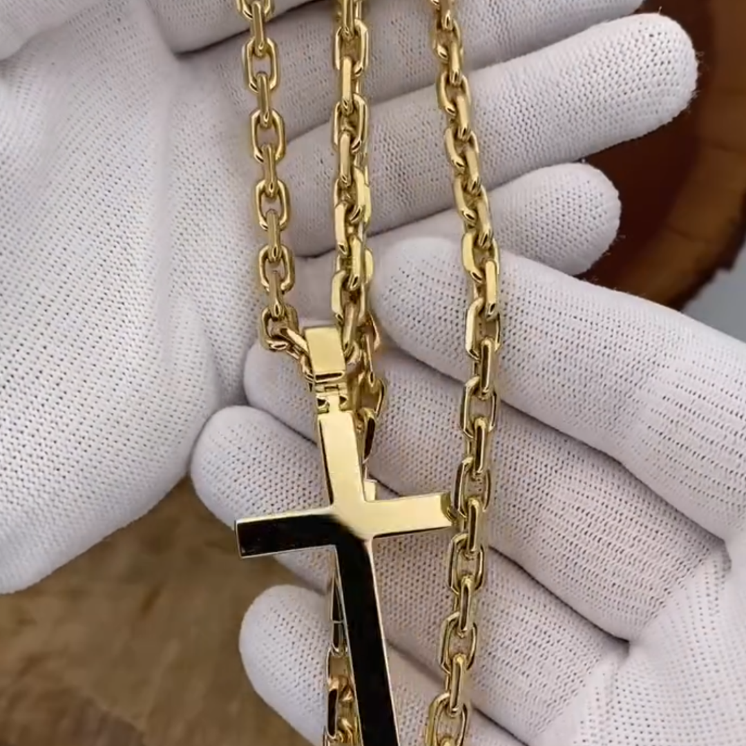6mm Men's Gold Chain Cross Pendant Necklace