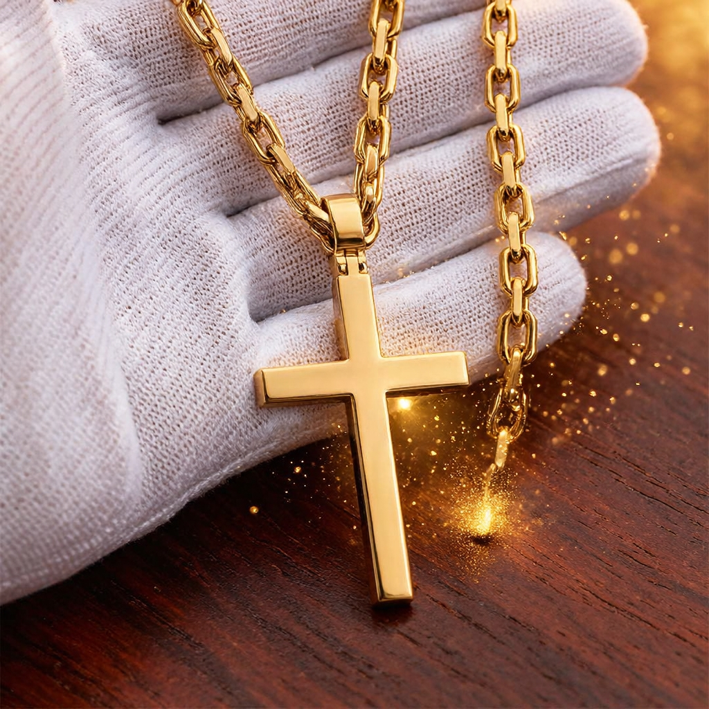 6mm Men's Gold Chain Cross Pendant Necklace