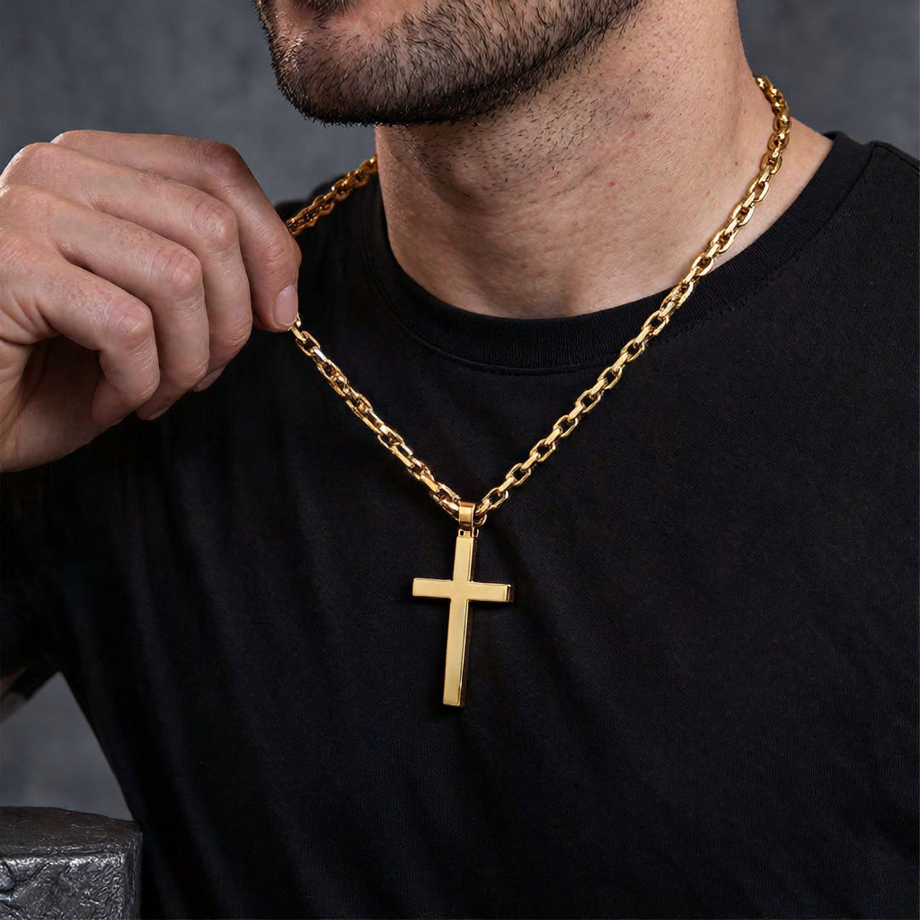 6mm Men's Gold Chain Cross Pendant Necklace