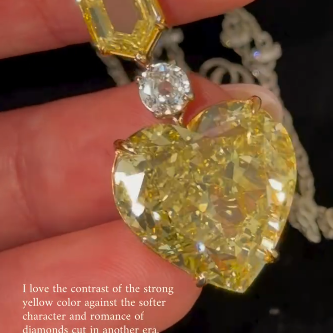 Yellow Stone & White Stone Heart Necklace