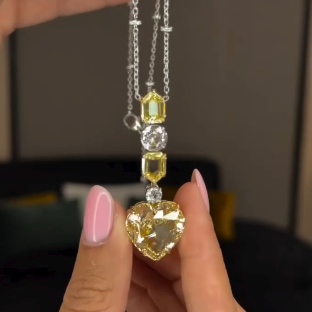 Yellow Stone & White Stone Heart Necklace