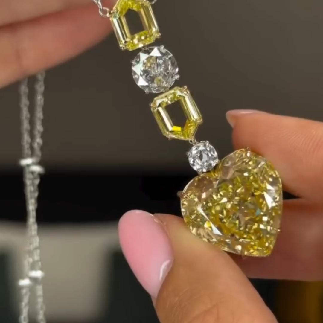 Yellow Stone & White Stone Heart Necklace