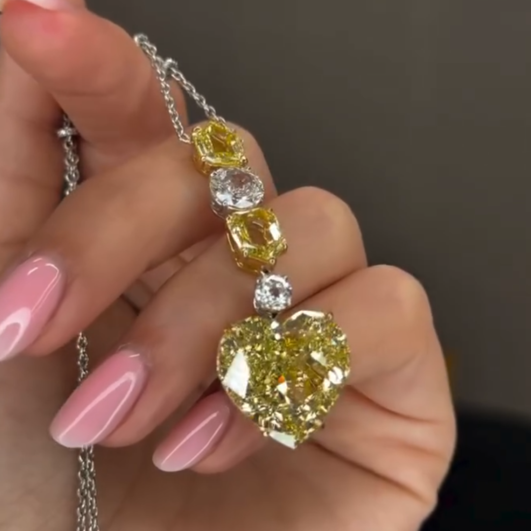 Yellow Stone & White Stone Heart Necklace