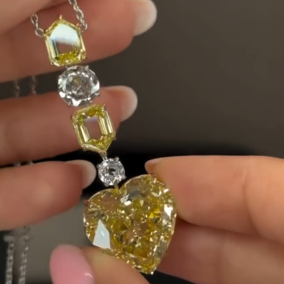 Yellow Stone & White Stone Heart Necklace