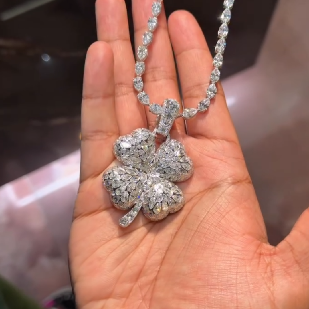 White Stone Lucky Clover Pendant Necklace