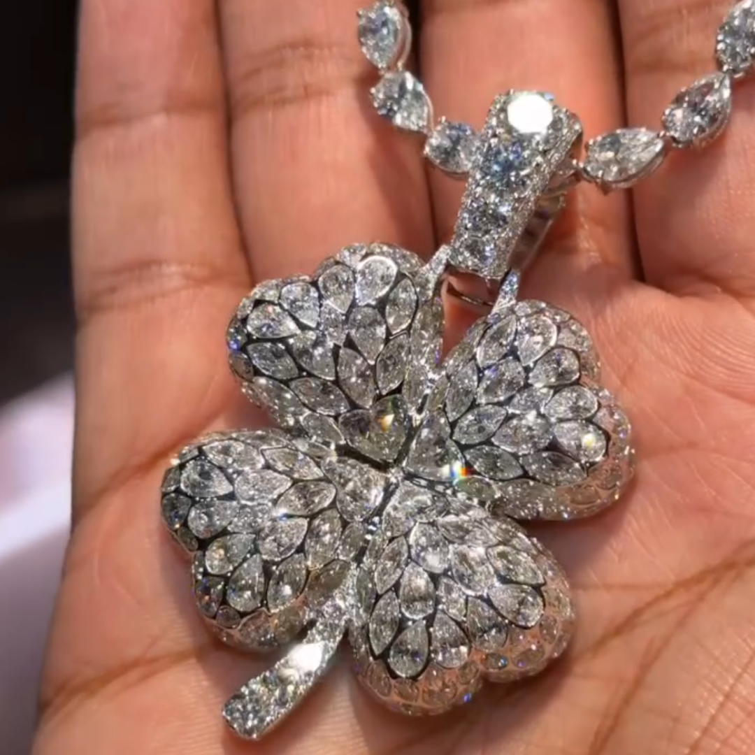 White Stone Lucky Clover Pendant Necklace