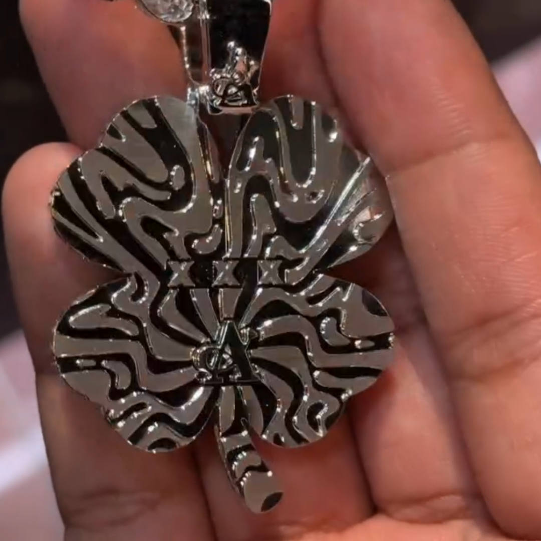 White Stone Lucky Clover Pendant Necklace