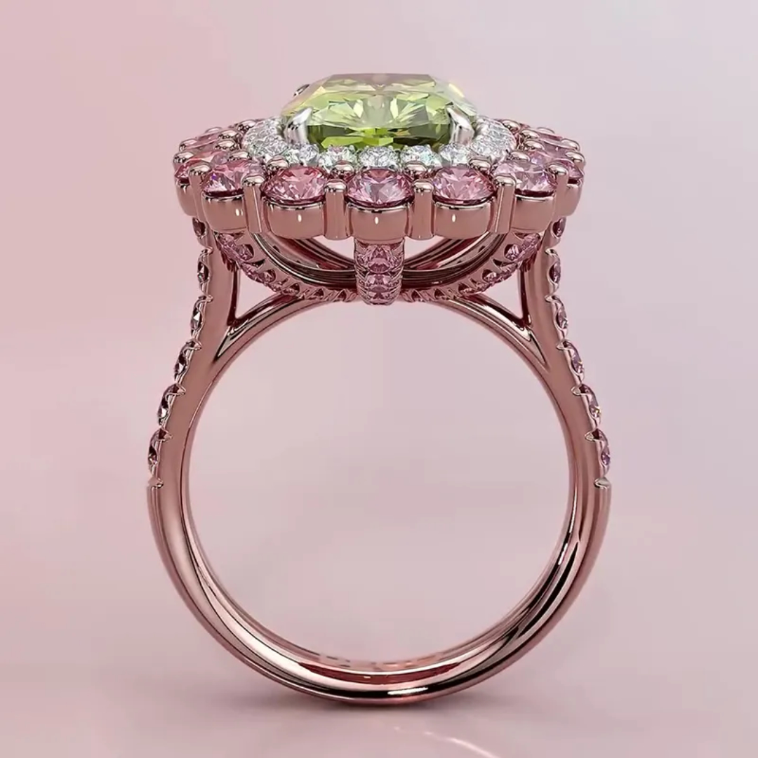 3.5CT Cushion Cut Light Green Sterling Silver Plated With Rose Gold Engagement Ring
