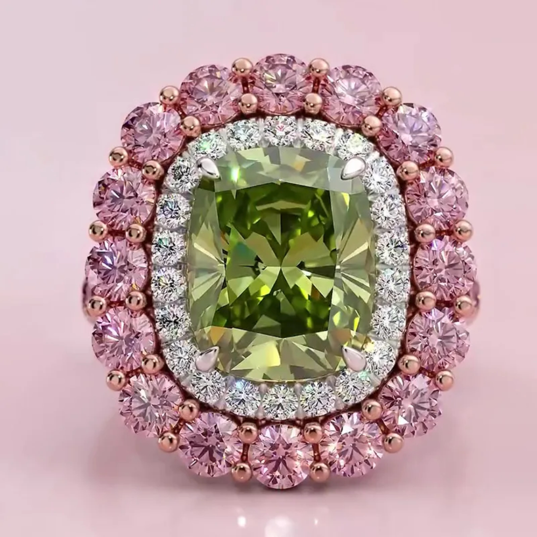 3.5CT Cushion Cut Light Green Sterling Silver Plated With Rose Gold Engagement Ring