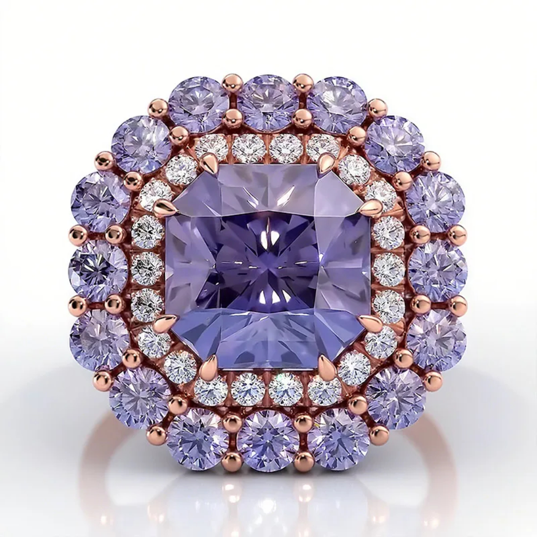 3.5CT Cushion Cut Purple Sterling Silver Plated With Rose Gold Engagement Ring