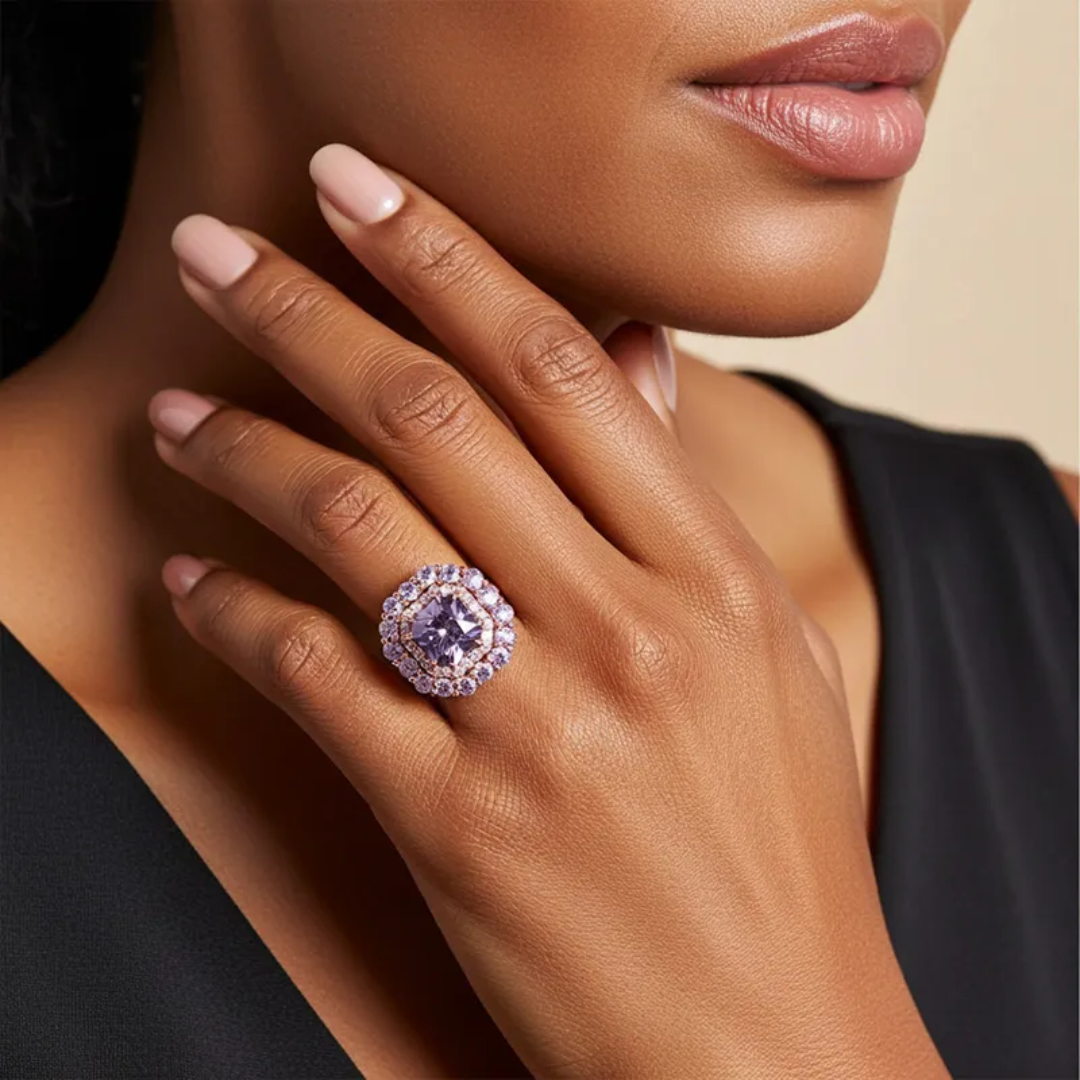 3.5CT Cushion Cut Purple Sterling Silver Plated With Rose Gold Engagement Ring