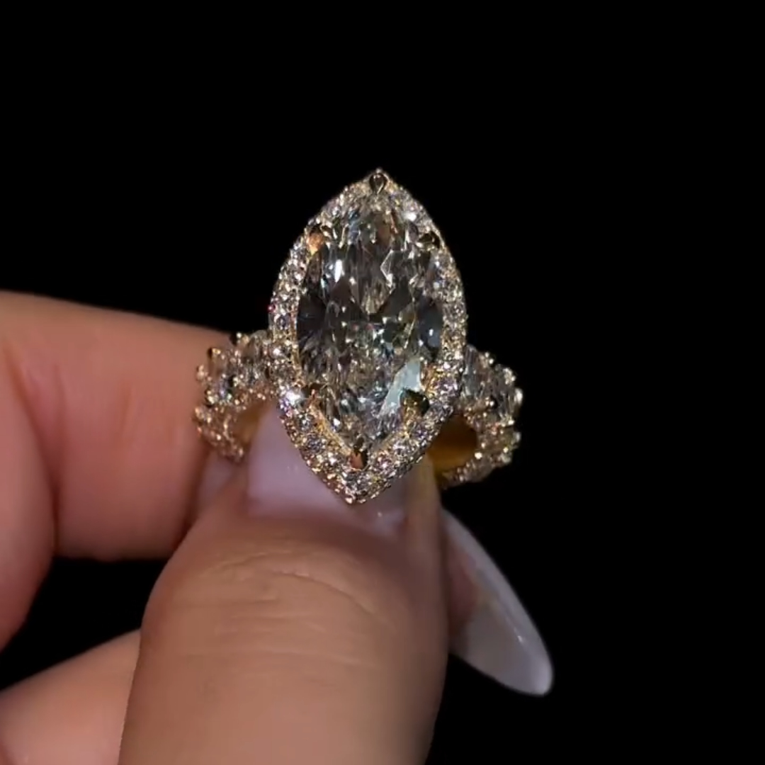 5ct Marquise Cut Ring Oval MicroPave Eternity Band