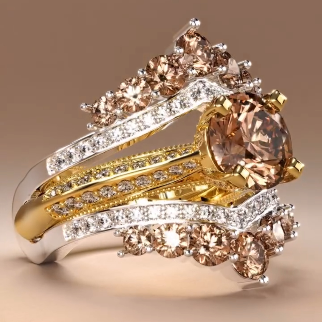 Crown Design Coffee Stone Stackabling Ring Set-3pcs