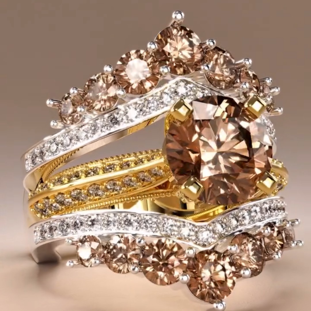 Crown Design Coffee Stone Stackabling Ring Set-3pcs