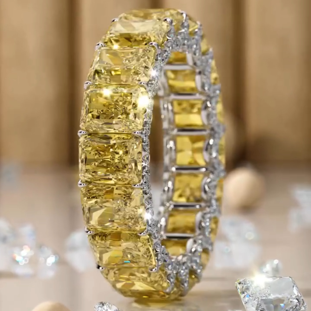 Under Halo 8ct Radiant Cut Yellow Stone Stackable Rings-2pcs