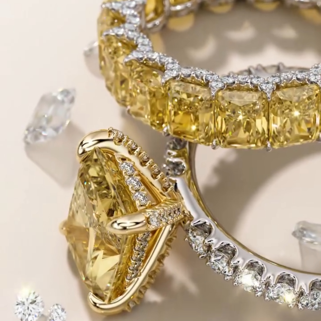 Under Halo 8ct Radiant Cut Yellow Stone Stackable Rings-2pcs