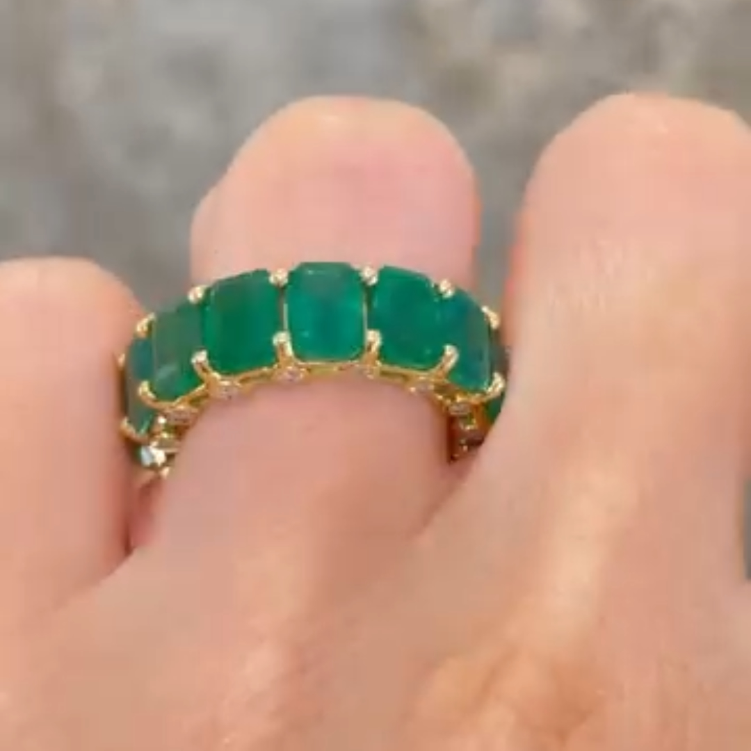 Full Paved Emerald Stone Eternity Ring