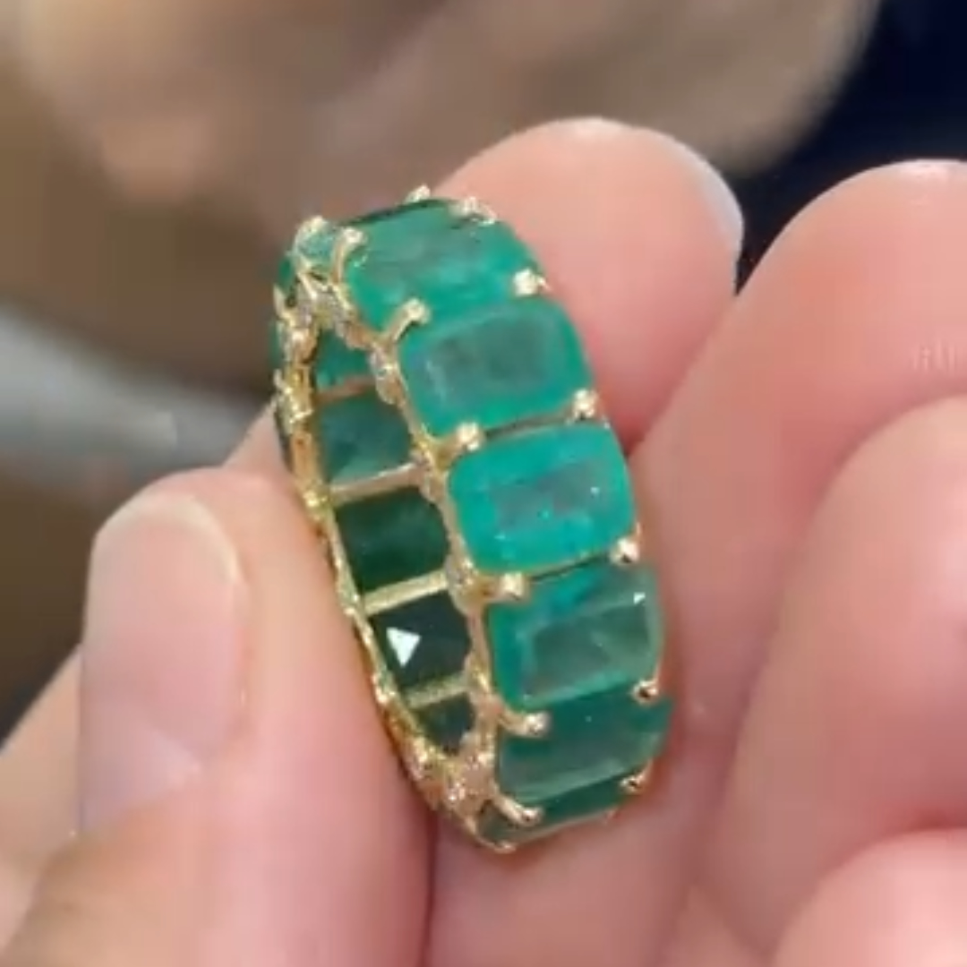Full Paved Emerald Stone Eternity Ring