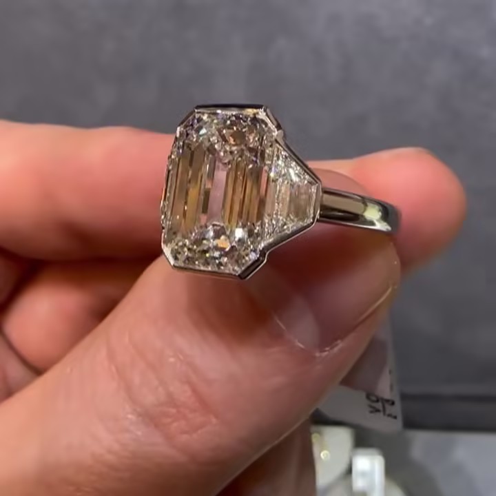 Bezel Setting 6ct Three Stone Emerald Cut Ring