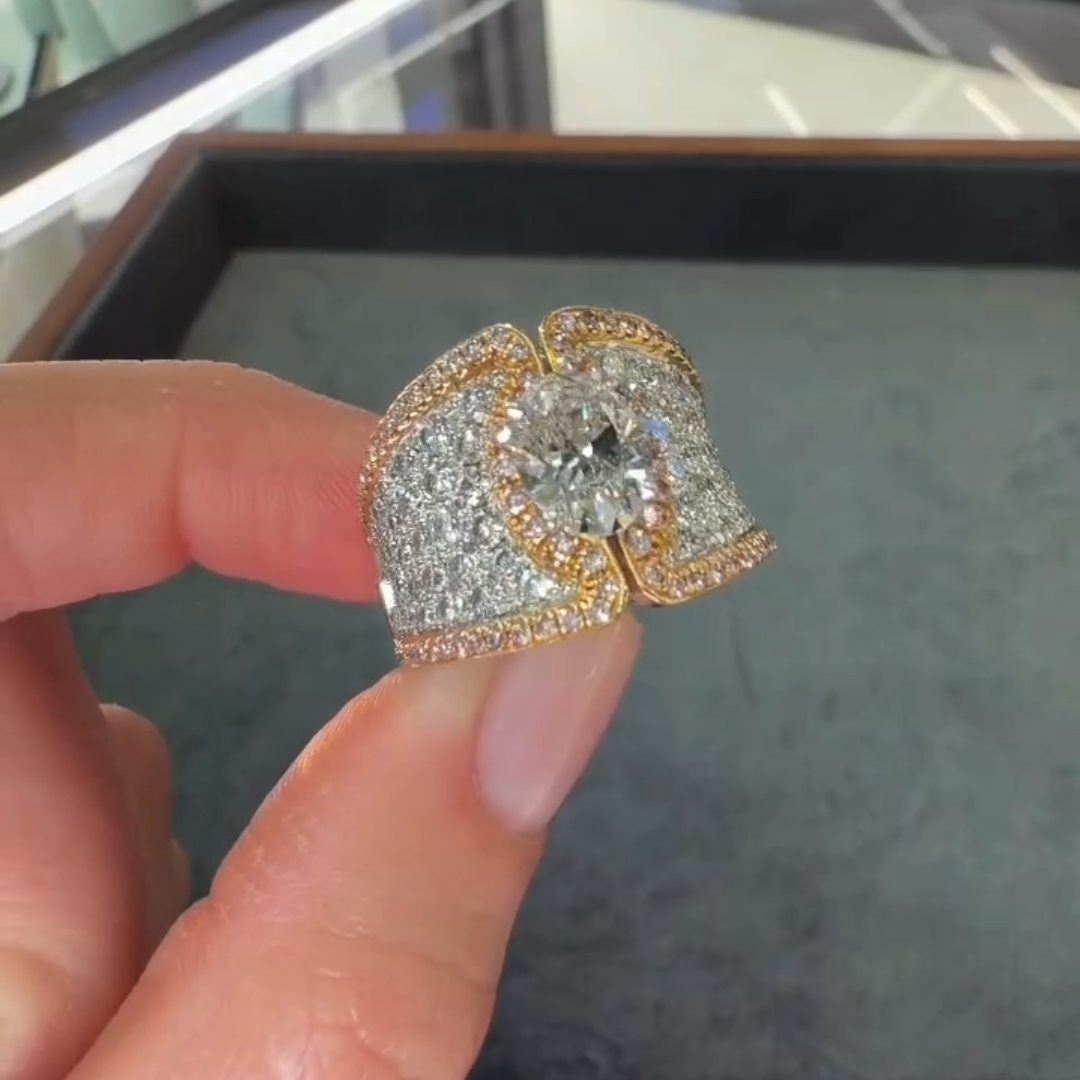 6ct Oval Cut Wide Band Cocktail Ring