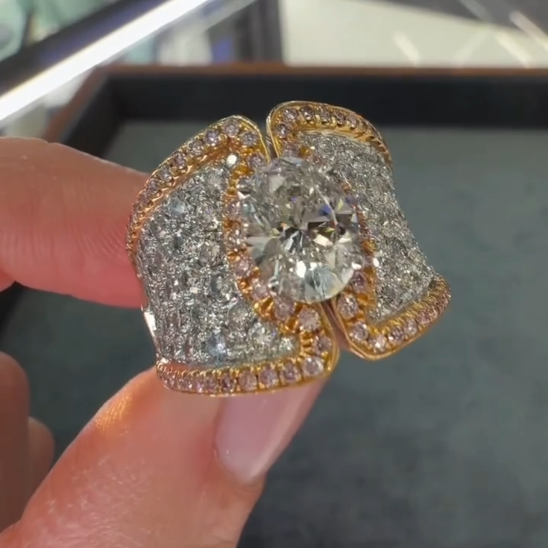 6ct Oval Cut Wide Band Cocktail Ring