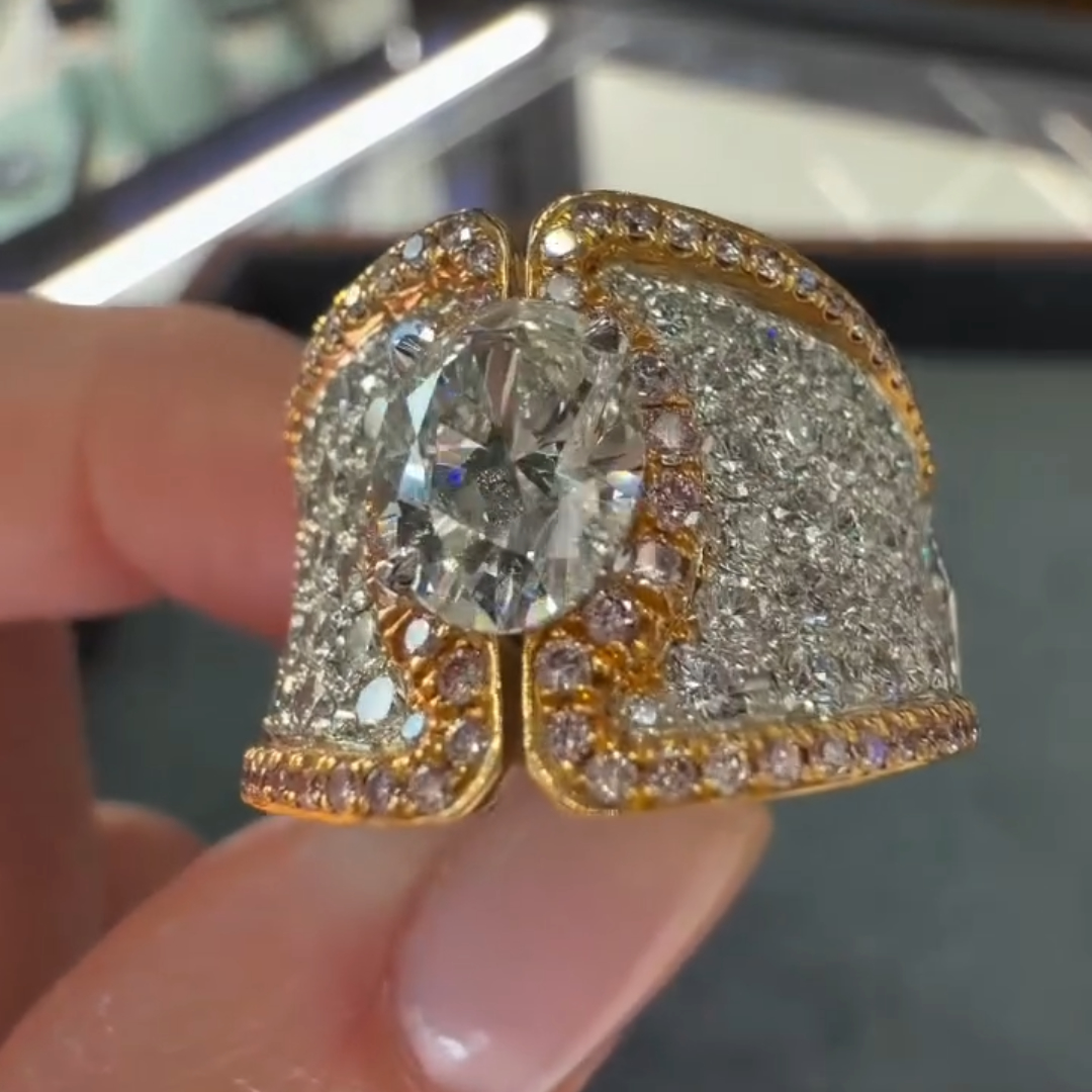 6ct Oval Cut Wide Band Cocktail Ring