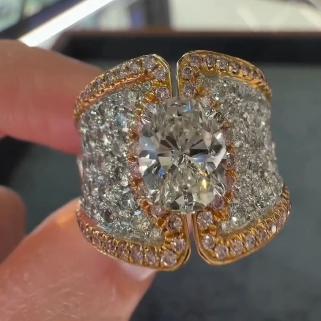 6ct Oval Cut Wide Band Cocktail Ring