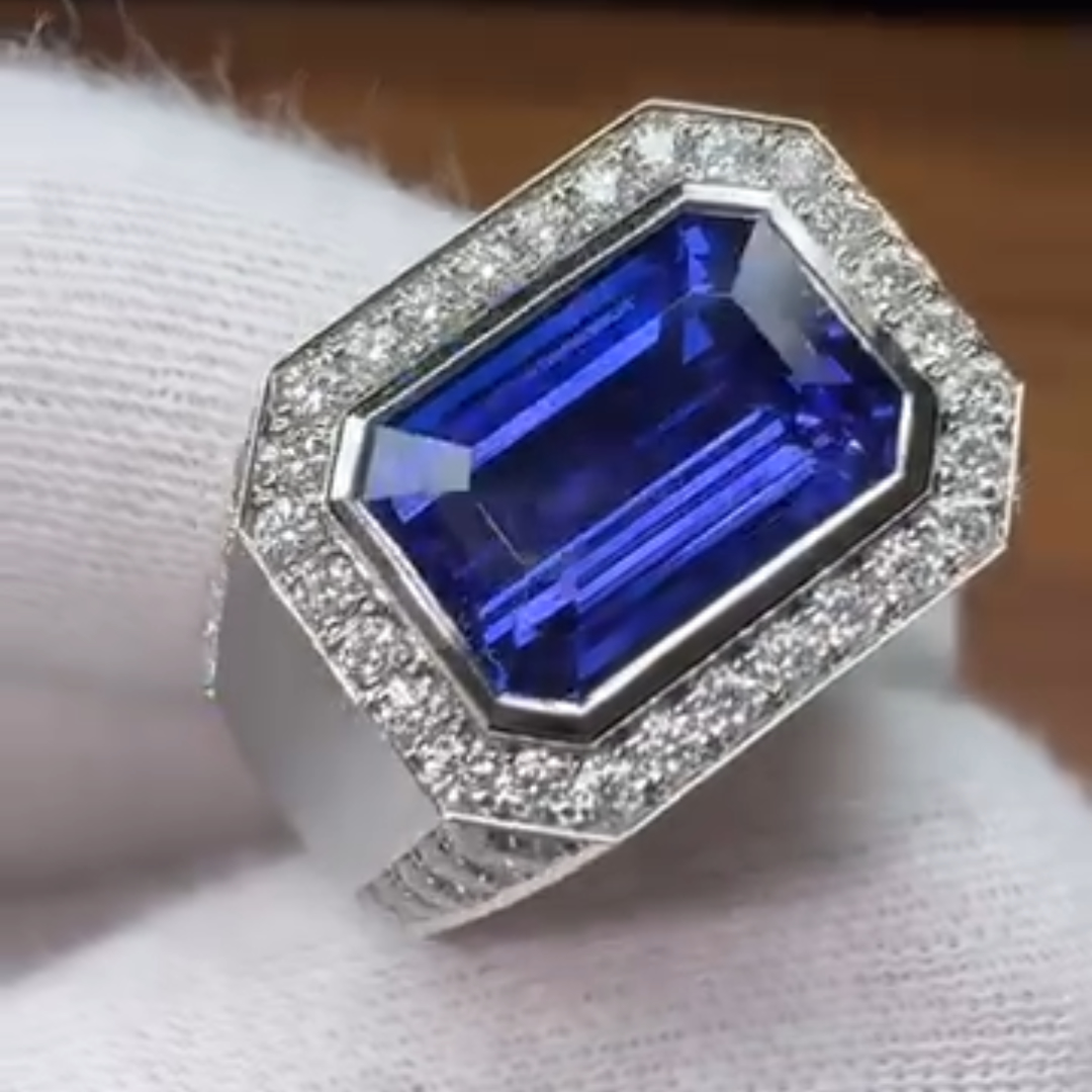 6ct Emerald Cut Blue Stone Ring