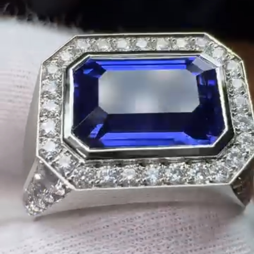 6ct Emerald Cut Blue Stone Ring