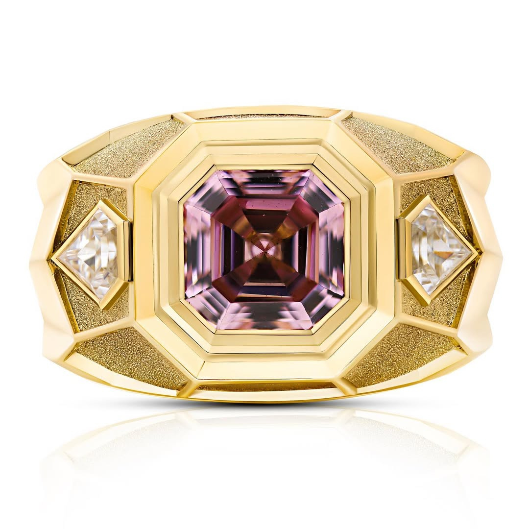 3ct Asscher Cut Pink Stone Ring for Men