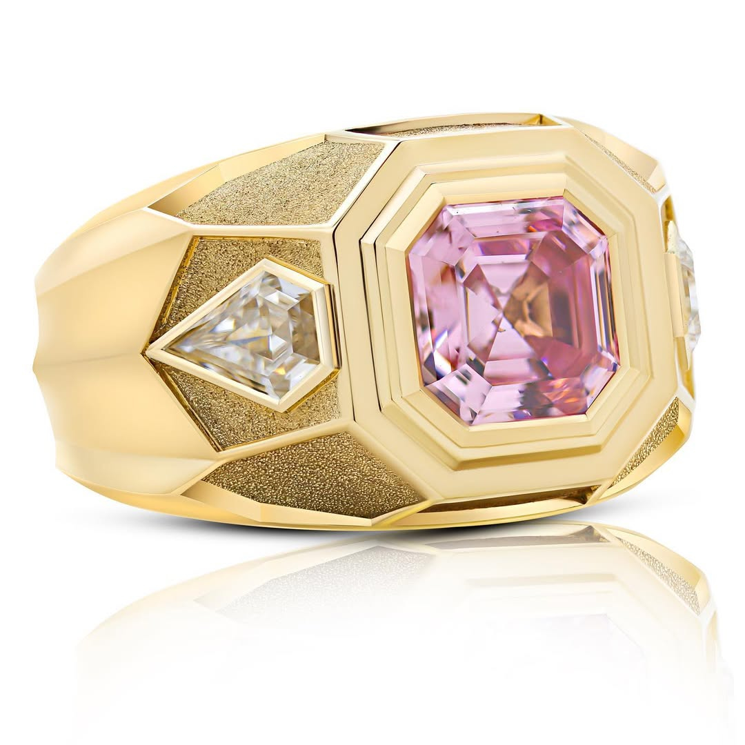 3ct Asscher Cut Pink Stone Ring for Men