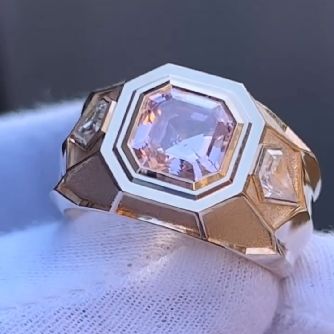 3ct Asscher Cut Pink Stone Ring for Men