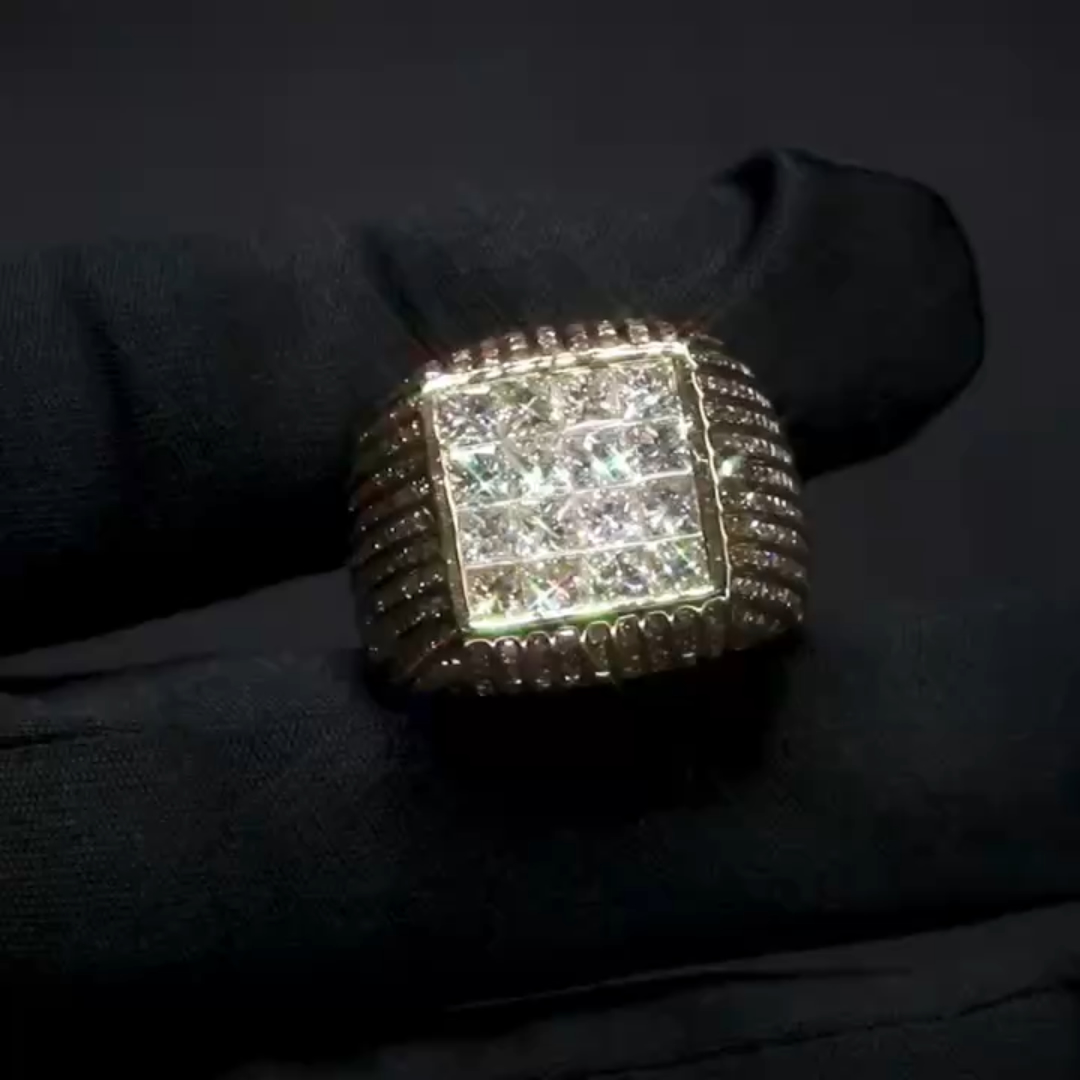 6.91ctw Princess Cut White Stone Ring for Men