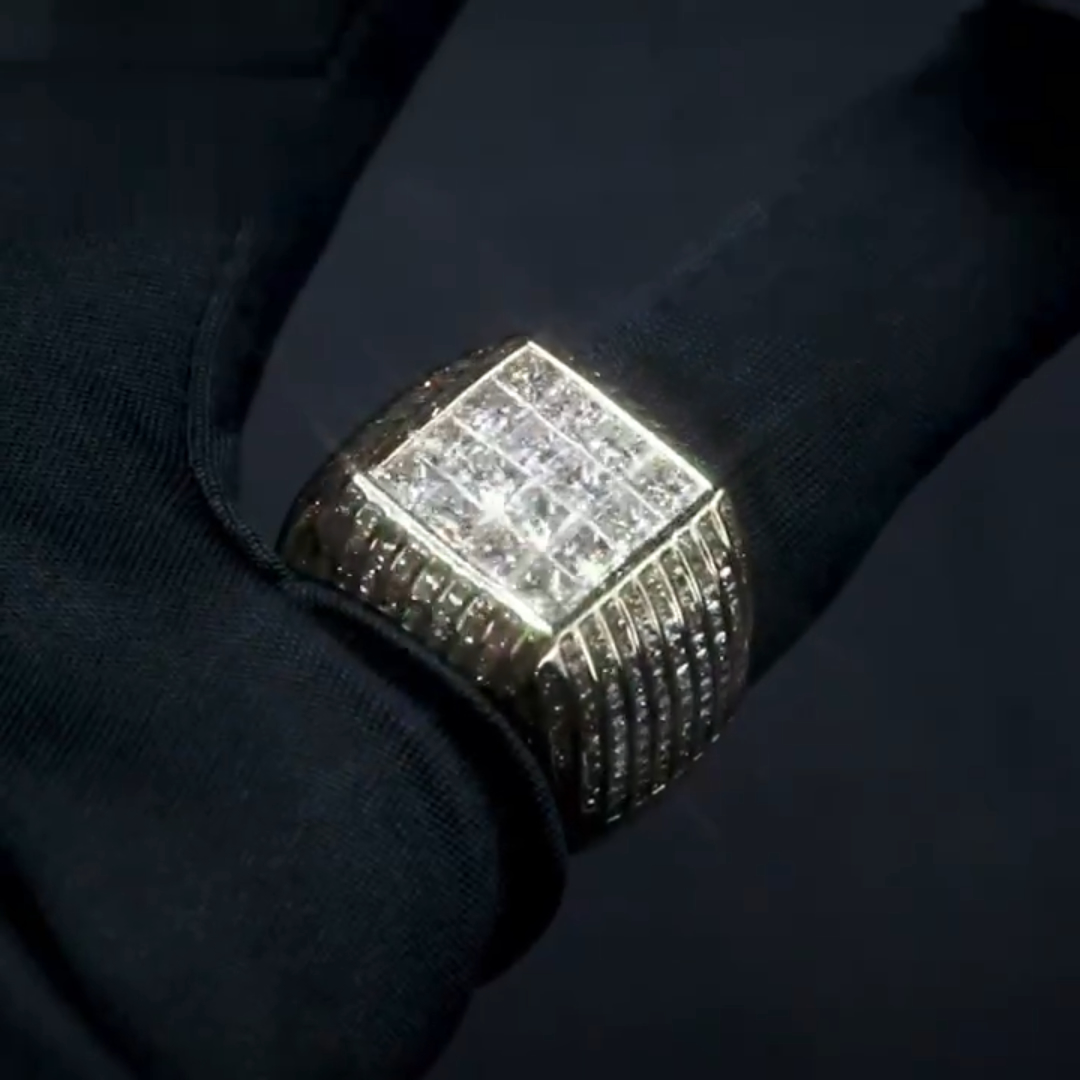 6.91ctw Princess Cut White Stone Ring for Men