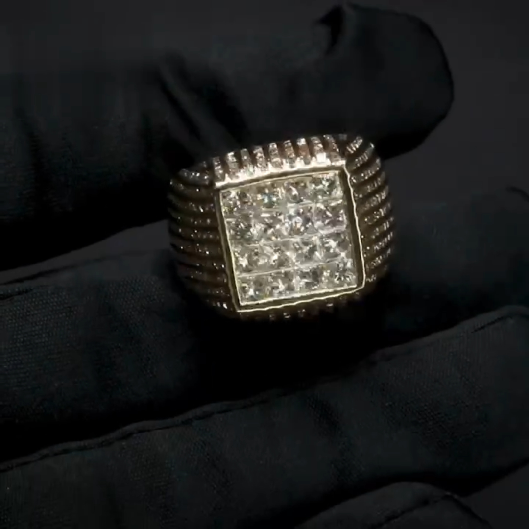 6.91ctw Princess Cut White Stone Ring for Men