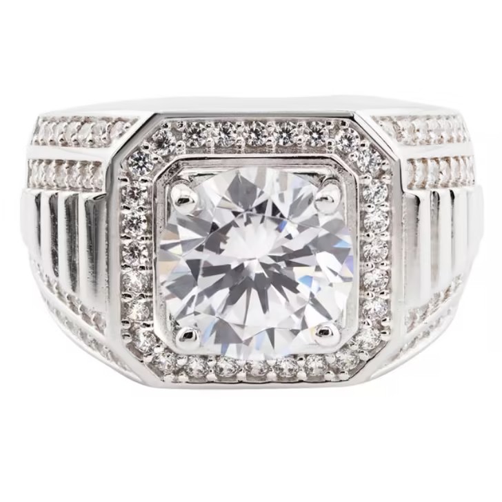 2ct  Mens Silver CZ Pinky Ring 