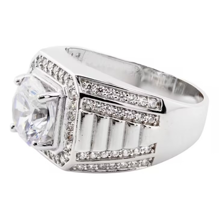 2ct  Mens Silver CZ Pinky Ring 