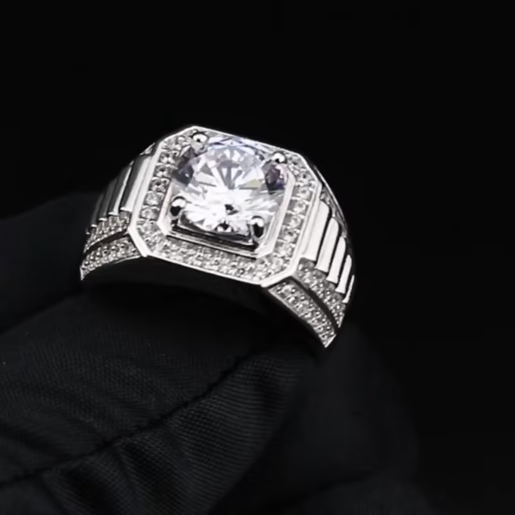 2ct  Mens Silver CZ Pinky Ring 