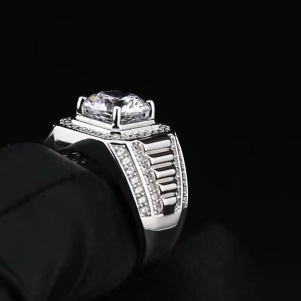 2ct  Mens Silver CZ Pinky Ring 