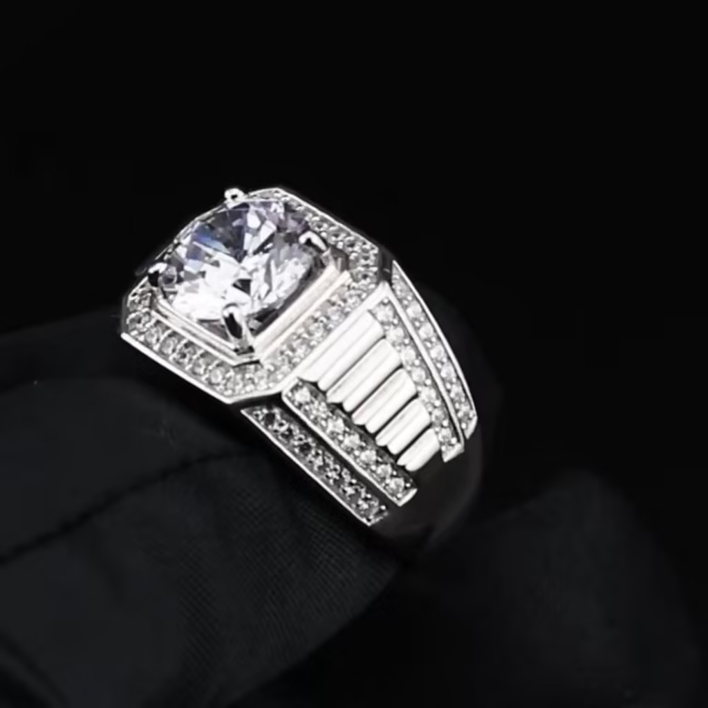 2ct  Mens Silver CZ Pinky Ring 