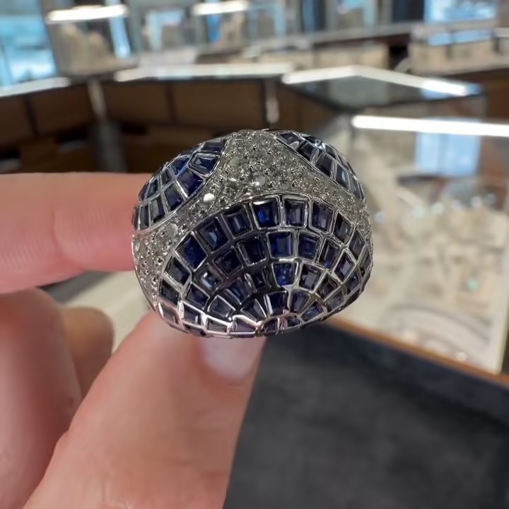 8.95ctw White & Blue Stone Cocktail Ring for Women