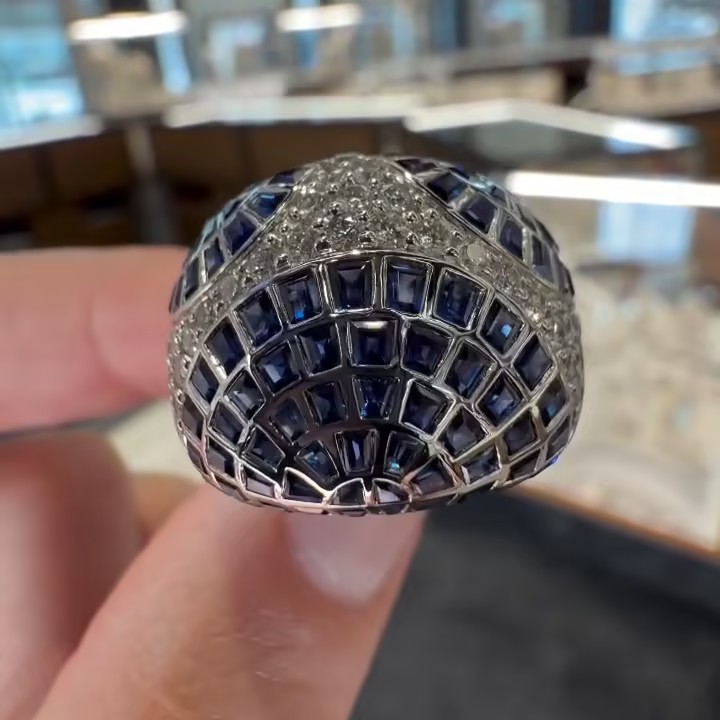 8.95ctw White & Blue Stone Cocktail Ring for Women