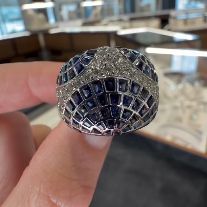 8.95ctw White & Blue Stone Cocktail Ring for Women