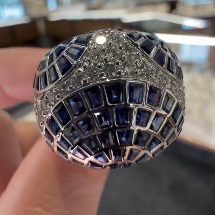 8.95ctw White & Blue Stone Cocktail Ring for Women