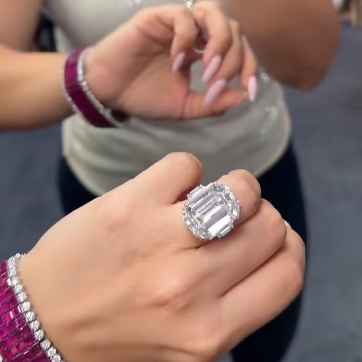 Stunning 7ct Three Stone Emerald Cut Ring 