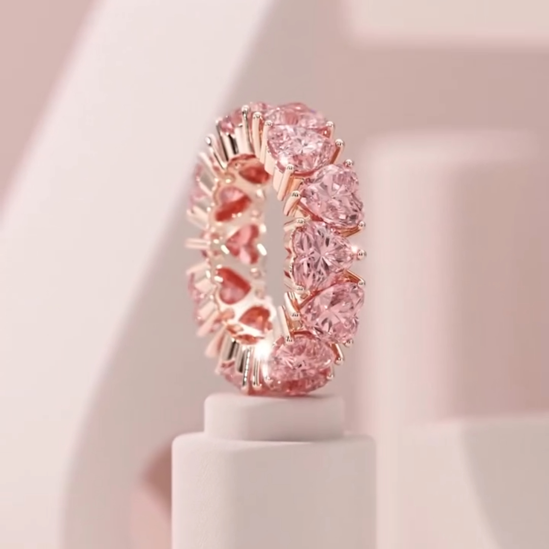 7.35ctw Love Heart Design Pink Stone Eternity Ring