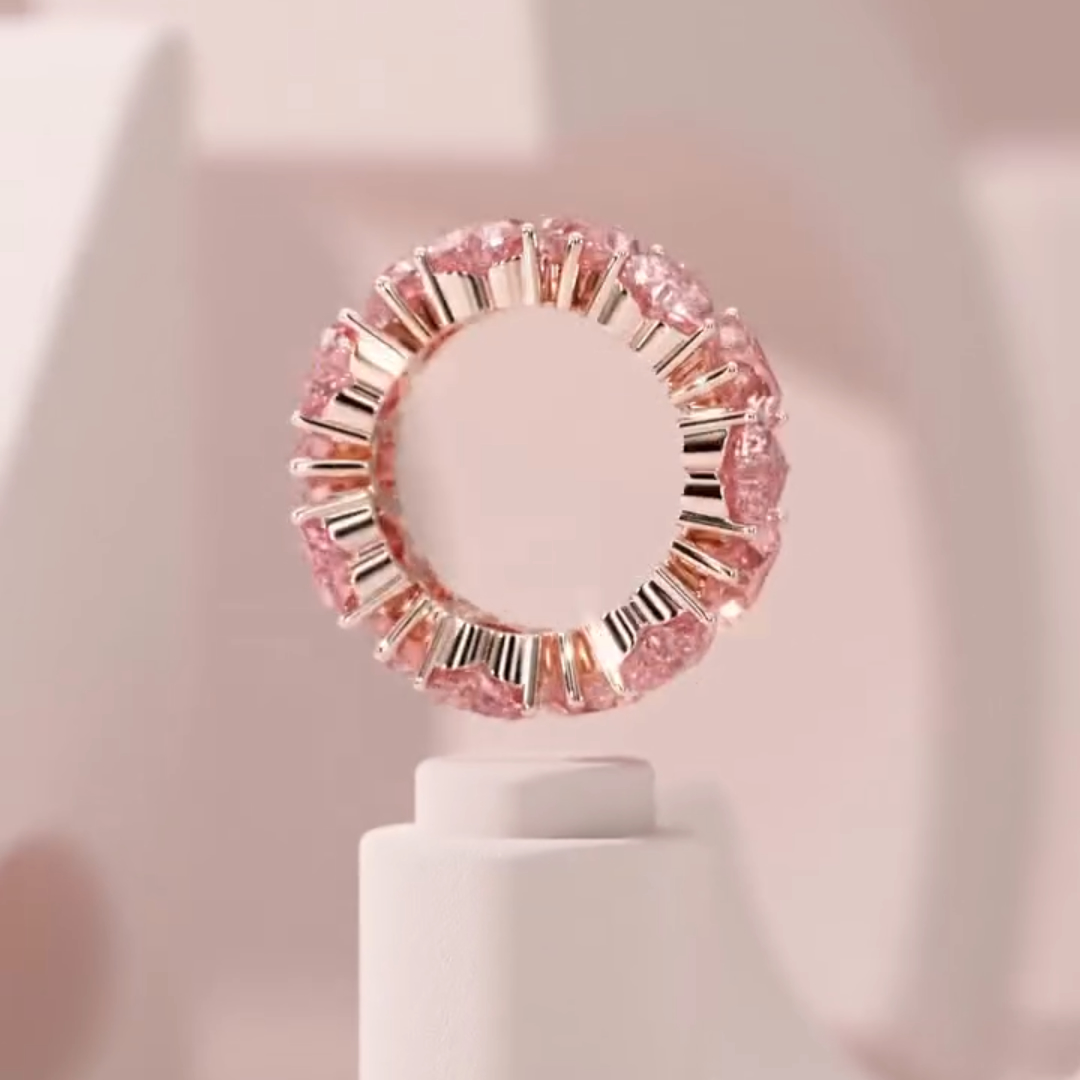 7.35ctw Love Heart Design Pink Stone Eternity Ring