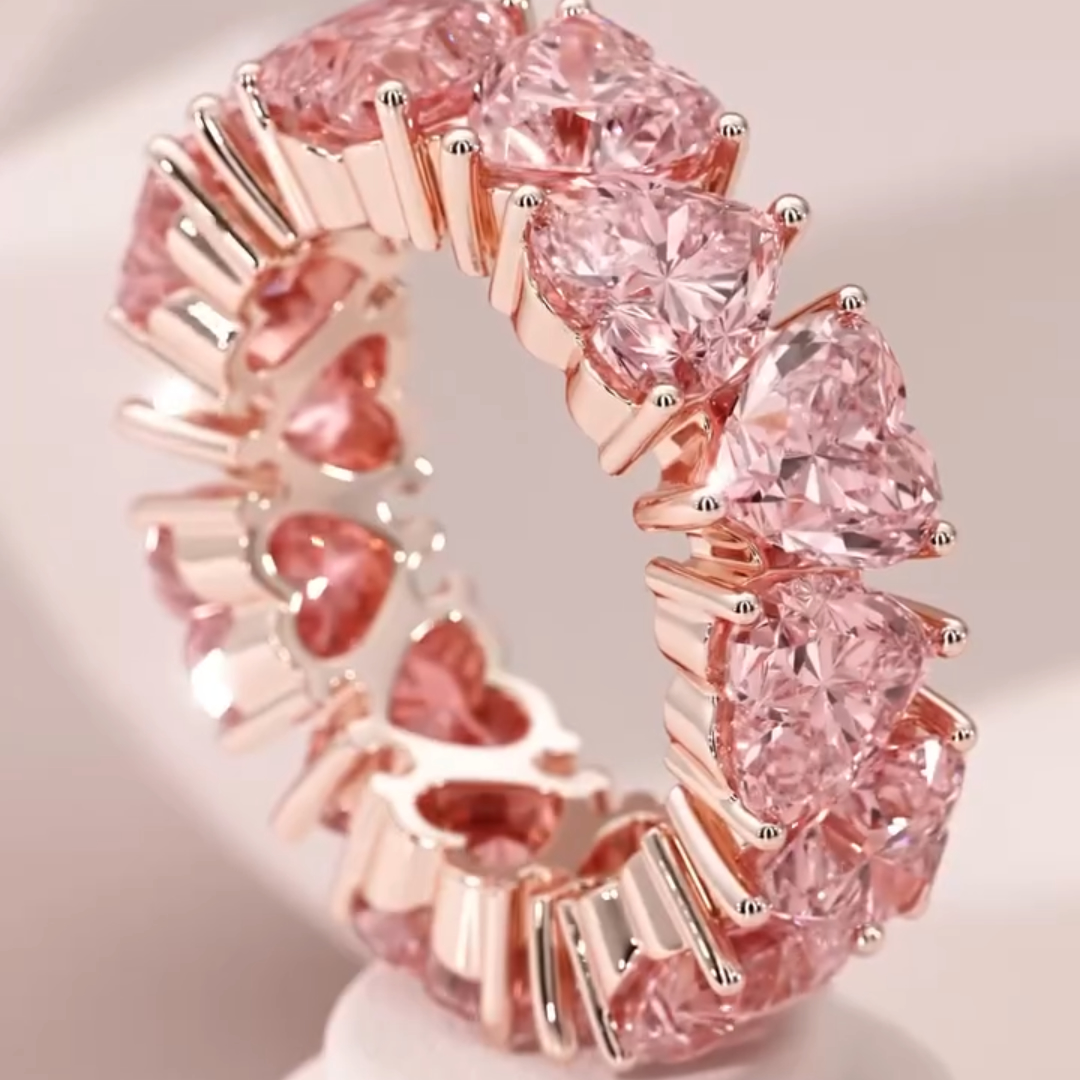 7.35ctw Love Heart Design Pink Stone Eternity Ring