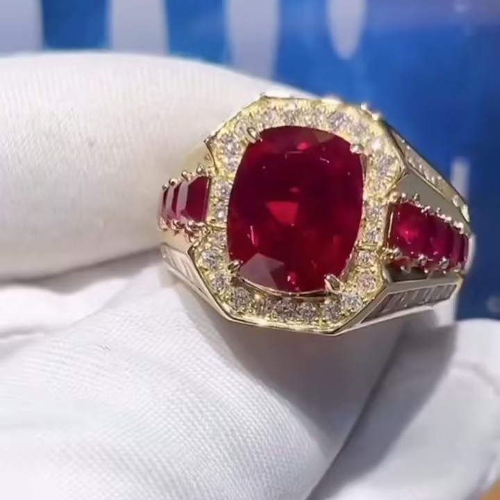 7ct Ruby & White Stone Ring in Gold Palting