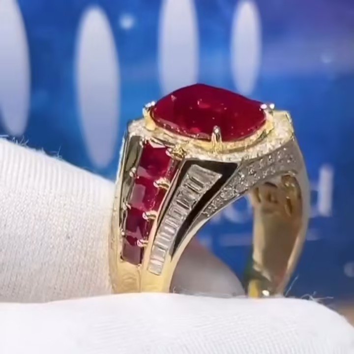 7ct Ruby & White Stone Ring in Gold Palting